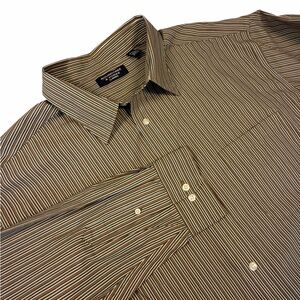 Roundtree & Yorke Men’s 3XT Tall Brown White Stripe Button Down Shirt